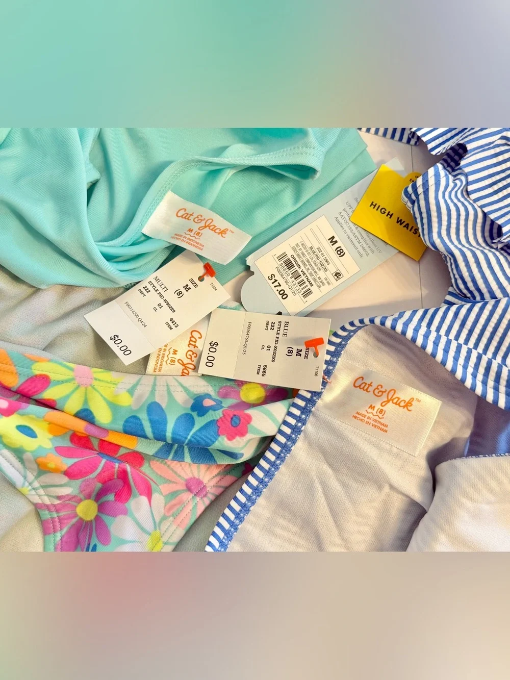 Cat & Jack Aqua Floral two Piece Rash Swimsuit & striped 2 piece bathing suits